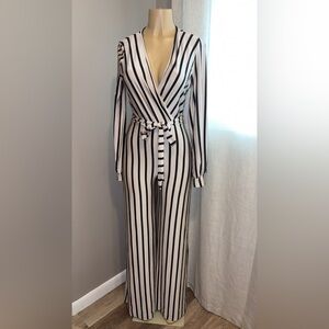 Fashion Nova Black and White Striped Jumpsuit
